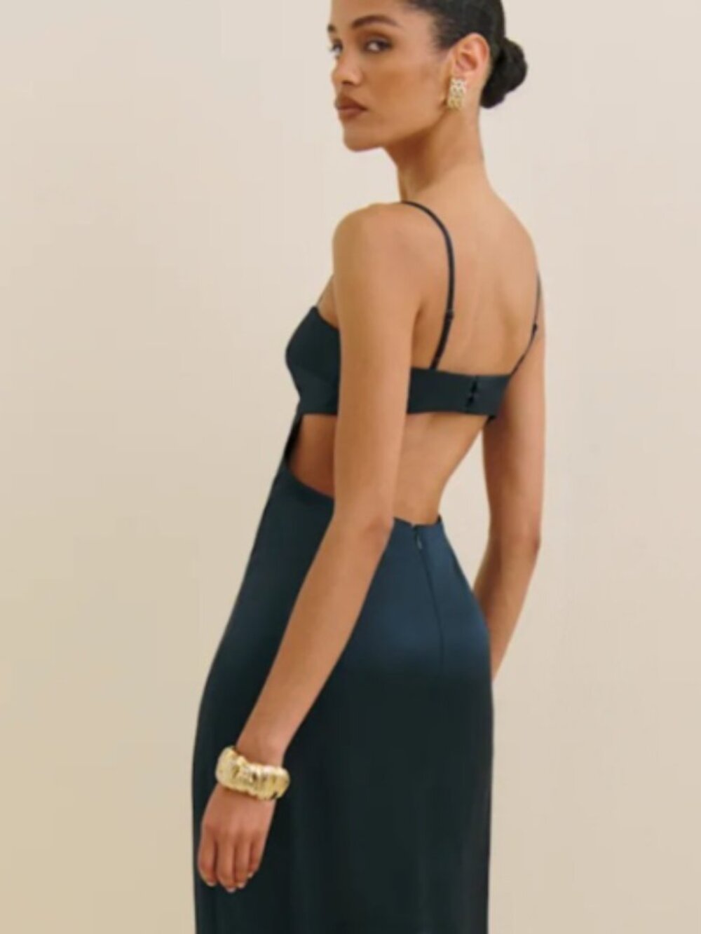 Reformation Jane Open Back Satin Dress with Back Slit in Navy sz 12 $298 - Picture 3 of 13
